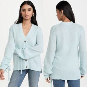 3.1 Phillip Lim Shirred Sleeve Cardigan Lofty Alpaca Blend Ice Blue Size Medium